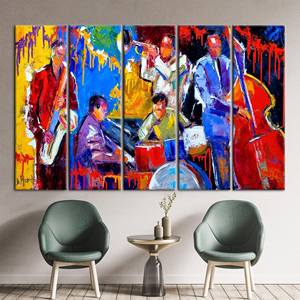 Impresión artística vibrante de jazz abstracto - Obra de arte moderna y colorida sobre lienzo, 5P: Gallery Wrapped - Product Image 1