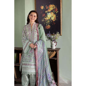 Conjunto de 3 Piezas de Chifón Estilo Bohemio, Camisa de Manga Larga Transpirable con Estampado y Bordado, Dupatta y Pantalones - Product Image 2