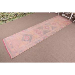 Tapis turc vintage patchwork 2,9x9,9 pieds, avec envers en latex écologique, en laine Herki rose - Product Image 2