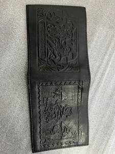 Portefeuille homme en cuir véritable noir fait main - Porte-monnaie court entièrement embossé style pharaonique égyptien - Product Image 5