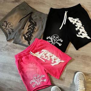 Custom Vintage <b>Sweat</b> <b>Shorts</b> Puff Print Letters Acid Wash Raw Edge 100% Cotton French Terry Breathable Mid Drawstring OEM <b>Shorts</b> - Product Image 1