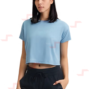 Chemise en stock en gros avec logo personnalisé pour femmes, haut court, t-shirt pour femmes, hauts courts personnalisés, meilleur style, respirant à la mode, OEM - Product Image 6