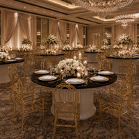 Transparenter Acryl-Kunststoff-Kristallharz-Stuhl und Edelstahl-Tisch für Hotel-Events, Partys, Hochzeiten und Bankette, für Innen- und Außenbereich