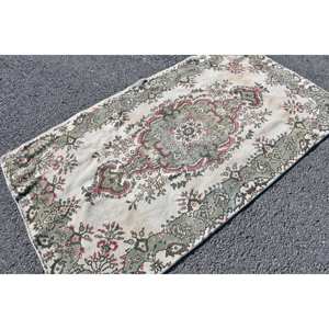 Tapis Turc Vintage 3.8 X 6.9ft Classique Grande Surface Vert Beige Laine Abstraite Patchwork Motif Rectangulaire Couloir Design Latex - Product Image 2