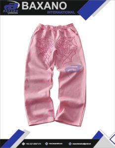 กางเกงขายาวทรงหลวมเอวยางยืดทรงโอเวอร์ไซส์กางเกงวิ่งปักลาย - Product Image 4