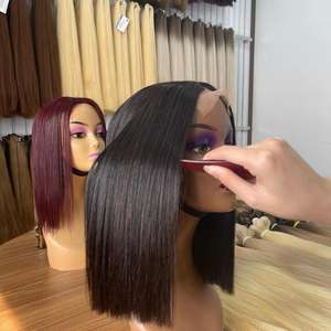 Perruques humaines vietnamiennes extension de cheveux naturelle droite naturelle couleur noire partie centrale fermeture à lacet 4x4 HD dentelle - Product Image 4