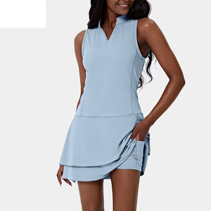 Conjunto de ropa de tenis atlética para mujer, falda de Golf transpirable y vestido deportivo, pantalones cortos, bolsillos laterales, ropa deportiva Pickleball - Product Image 1