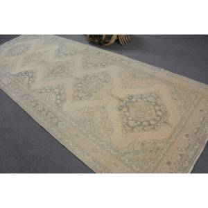 Tapis turc vintage 4 pieds 8 pouces X 12 pieds 7 pouces, tapis en laine tressée beige et gris avec support en latex pour décorations de salon - Product Image 4