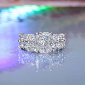 14K Rhodium Plated Diamond <b>Emerald</b> Cut Eternity <b>Band</b> Engagement <b>Ring</b> - Product Image 4