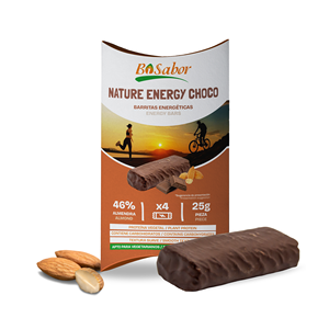 Nature Energy Choco Bisabor Barre énergétique aux amandes Fruité Saveur Snack sain pour les athlètes 4x25g Pack Box Packaging 100g Pack - Product Image 1