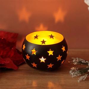 Porte-bougie décoratif en métal en forme d'étoile, noir et or, pour bougie chauffe-plat, pour l'ambiance de la maison, les fêtes et la décoration d'événements - Product Image 1