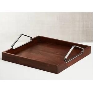 Bandeja de servicio de madera de acacia con asa de metal para utensilios de cocina, bandejas para servir té y café de Mesa para el hogar y el hotel - Product Image 2