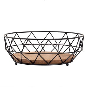 Panier à fruits multifonction en bois et fil noir fait à la main IHA IHAWB005, best-seller, pour servir des collations, des chocolats, des bonbons, rangement - Product Image 1