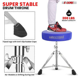 5 Core Drum Throne 3 Thick Padded Memory Foam Comfortable Drummer <b>Stool</b> 200Lb Capacity Adjustable - Product Image 4