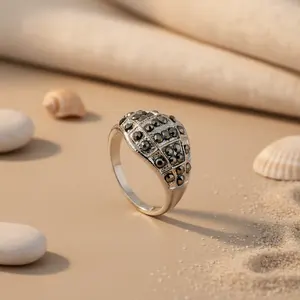 Anillo de Plata con Marcasita para Mujer, Elegante, para Cóctel, Fiesta, Joyería de Moda, Set de Regalo - Product Image 1