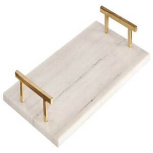 Plateau de service décoratif de nourriture et de fruits de table de marbre de conception de fantaisie avec des poignées de corde pour le plateau de décoration de stations de restaurant d'hôtel - Product Image 5