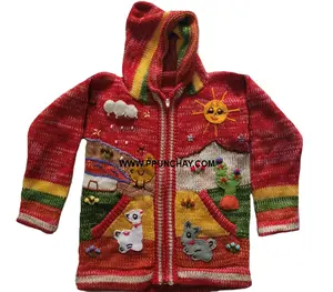 Arpillera Andean Alpaca Hooded Sweater for Children (Unisex) Ppunchay Peru