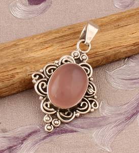 Bijoux fins en argent Sterling 925 faits à la main cadeau pour les femmes 10x14mm ovale naturel Rose Quartz pierres précieuses lunette ensemble pendentif belle - Product Image 4