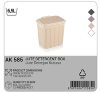 Afossa 6,5L Boîte de rangement rectangulaire en jute écologique pour détergent, avec couvercle en plastique moderne injecté, pour l'organisation de la buanderie
