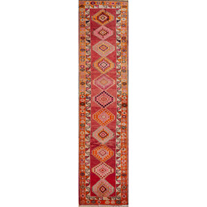 Nuray Hand Knotted Wool Rugs in <b>Red</b> & Orange Geometric Pattern Pae-4330 for Home Use - Product Image 1