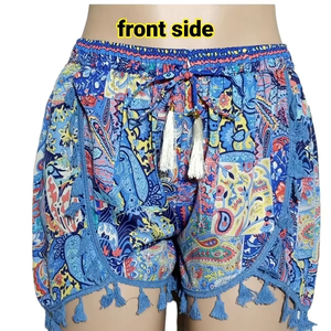 Nouveau short d'été vintage à motif floral, en mélange soie/coton, respirant, séchage rapide, coupe classique, taille mi-haute, délavé, élastique - Product Image 1