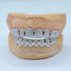 Luxury <b>Silver</b> Plated Iced out Diamond Grillz Custom Rapper Teeth <b>Grill</b> for Wedding Gift Engagement Fine Piercing Jewelry - Product Image 6
