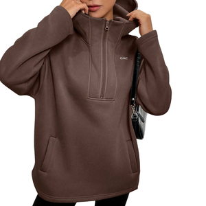 Womens Half <b>Zip</b> <b>Hooded</b> Fleece Sweatshirt Oversized Pullover Long Sleeve Warm Hoodie With Pockets Winter Top Soft Loose Fit - Product Image 1