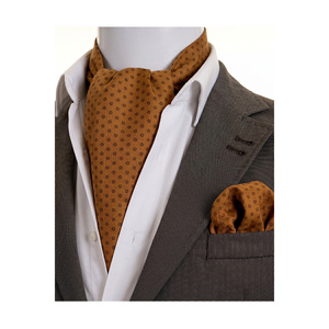 Cappuccino <b>Brown</b> Geometric Patterned Cotton Men's Accessory Set Bow <b>Tie</b> Ascot Handkerchief - Product Image 2