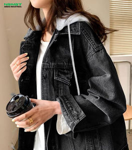 Veste en jean noire surdimensionnée pour femmes, streetwear décontracté, coupe ample, boutonnée sur le devant, vêtement d'extérieur, look superposé, manches longues, manteau tendance - Product Image 1