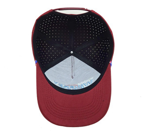 Gorra de béisbol estructurada de 5 paneles con corte láser rojo granate de primera calidad al por mayor, transpirable con malla trasera - Product Image 4