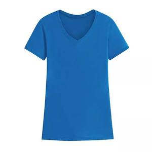 T-shirts en coton 100% pour femmes, col en V, manches courtes, vente en gros, logo personnalisé OEM, entraînement en salle de sport, diamants 3D - Product Image 1