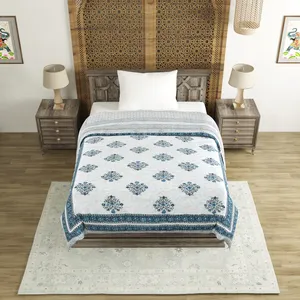 ผ้านวมทำมือจากผ้าฝ้าย ขนาดเดี่ยว สีน้ำเงินเทา ลายบุตะ คันธา พิมพ์ลายด้วยมือ เหมาะสำหรับฤดูหนาวเบาๆ - Product Image 6