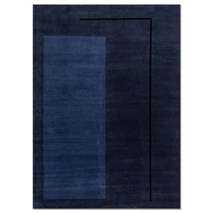 Alfombra de Lana Anudada a Mano Azul Sthir AIWL-3012 Rectangular 9x12 con Patrón Abstracto para Decoración de Sala de Estar y Uso en Pasillos - Product Image 1