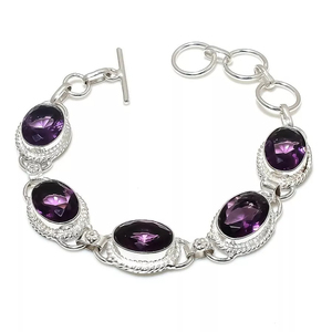 Elegant <b>Purple</b> Amethyst Gemstone 925 Sterling Silver Bracelet for Women Handmade Jewelry Adjustable Size Gift for Her - Product Image 2