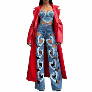 Jeans Personalizados Estilo Y2K con Parches de Corazones para Hombre y Mujer, Jeans Azules Holgados Vintage de Alta Gama con Apliques de Corazones - Product Image 1