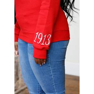 HBCU Delta Educated Chenille Crewneck Sweatshirt Premium Fleece Sorority Apparel Greek DST Red Pride Winter <b>Top</b> - Product Image 4