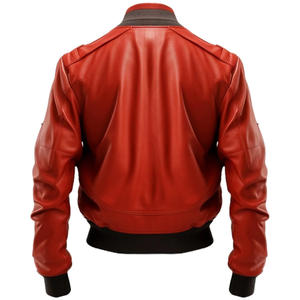 Chaqueta Bomber de cuero informal con detalles acanalados de acabado premium y opciones de bordado personalizadas en el pecho o la espalda - Product Image 5