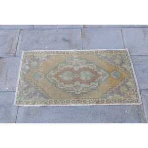 Vintage Small Rug, 1.5x2.8 ft Turkish Rug, <b>Brown</b> Floral <b>Wool</b> Rug - Product Image 4