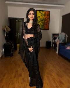 Màu đen đẹp phong cách cao cấp georgette vải thêu <span class=keywords><strong>Sari</strong></span> mới nhất độc quyền Saree dân tộc cô dâu Ấn Độ cưới hợp thời trang - Product Image 4