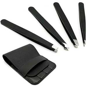 Ensemble de pinces à épiler multifonctionnelles en acier inoxydable de couleur assortie noire en gros, 4 pièces, pour l'épilation des sourcils - Product Image 2