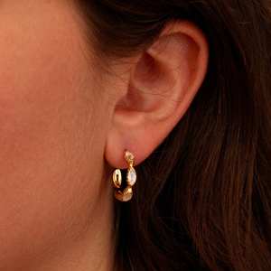 ต่างหูห่วงเงินแท้925อัญมณีมูนสโตนชุบทองธรรมชาติทำด้วยมือเครื่องประดับสำหรับงานแต่งงานสำหรับผู้หญิง - Product Image 3