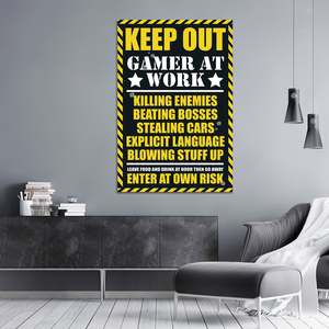 Póster moderno para gamers en el trabajo, material de lona con marco negro, diseño 'Keep Out' - Product Image 2