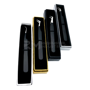 Pinzas para Pestañas RMI de Acero Inoxidable con Punta de Fibra de 90 Grados, Punta Plateada con Recubrimiento de Polvo Negro - Product Image 2