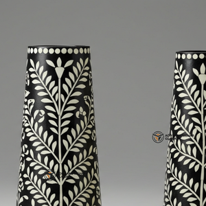 Proveedor indio ofrece candelabro decorativo con patrón floral hecho a mano con incrustaciones de hueso negro - Product Image 6