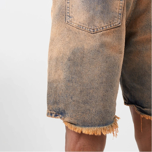 2025 Custom <b>Men's</b> Jeans Solid Pattern Streetwear Fashion Casual Straight Denim Jean <b>Shorts</b> Wholesale New Ripped <b>Patch</b> Pants - Product Image 3