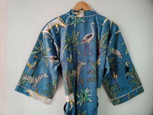 ชุดคลุมอาบน้ำชุดคลุมอาบน้ำผ้าฝ้าย100% ชุดคลุมยาวพิมพ์ลายซาฟารีสำหรับเจ้าสาวในงานปาร์ตี้ชุดนอน - Product Image 5