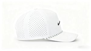 Casquette de course blanche à profil bas, imperméable à l'eau, avec trou découpé au laser, broderie de logo, patch en caoutchouc, chapeaux de golf personnalisés en polyester pour hommes - Product Image 2