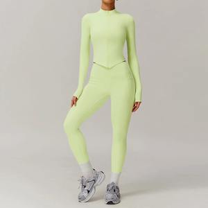 2pcs Women's Long Sleeve Sports Set Gym Workout Yoga Suit & Tracksuit Sports Shirt <b>Clothing</b> for Female Runners - Product Image 2