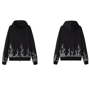 New Arrival <b>Black</b> Plain Rhinestones Full <b>Zip</b> <b>up</b> Men's French Terry <b>Hoodie</b> Customized Design for Plus Sizes Winter Season - Product Image 5