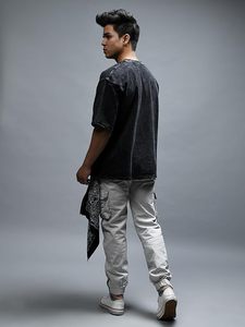 เสื้อผู้ชายผ้าฝ้าย100% กรดซักเสื้อผ้าสไตล์วินเทจเสื้อลำลองสูงแบบตะวันตกระบายอากาศได้ป้องกันการเกิดรอยยับไม่เป็นขน - Product Image 5